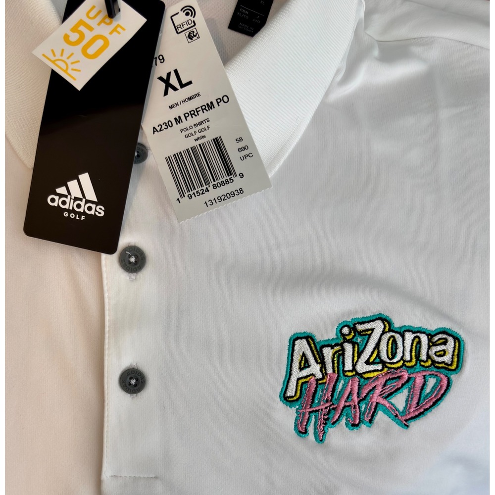 New Adidas Golf Polo Shirt Men's XL White Arizona Hard Embroidered‎ Short Sleeve